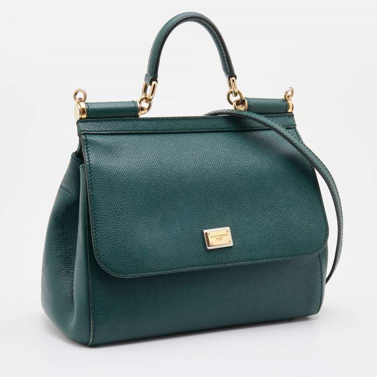 مملوكة مسبقًا Dolce & Gabbana Green Leather Medium Miss Sicily Top Handle Bag