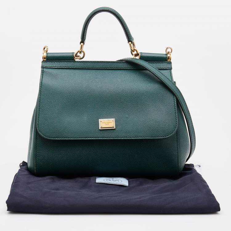 مملوكة مسبقًا Dolce & Gabbana Green Leather Medium Miss Sicily Top Handle Bag