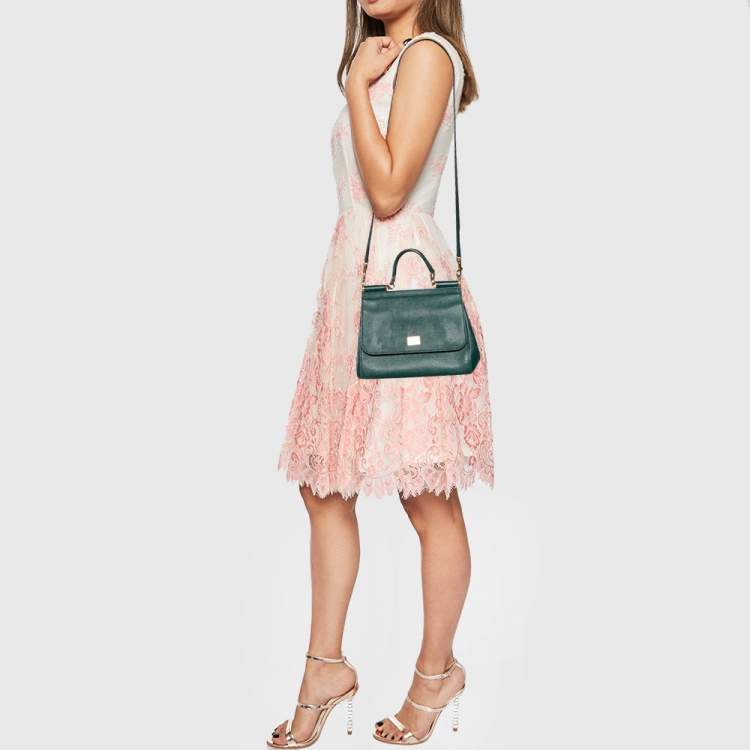 مملوكة مسبقًا Dolce & Gabbana Green Leather Medium Miss Sicily Top Handle Bag