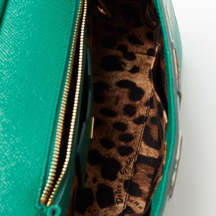 Pre Owned Dolce & Gabbana Green Leather Medium Miss Sicily Family Patchwork Top Handle Bag
