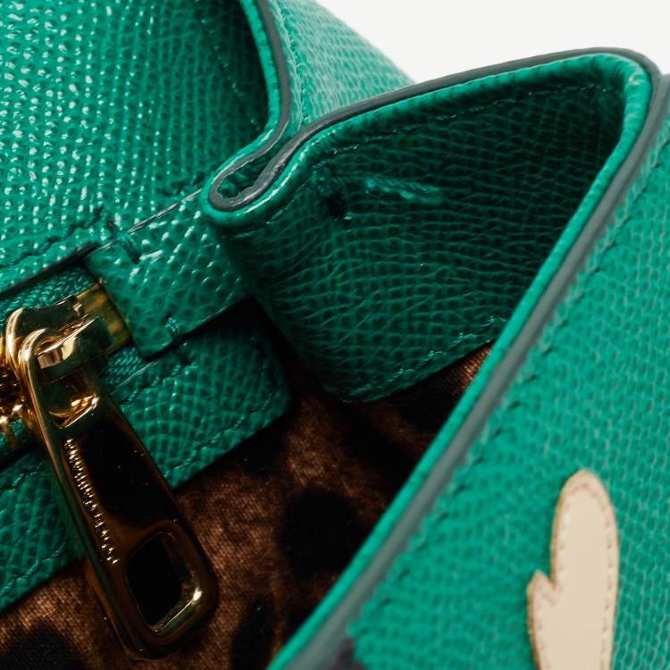 Pre Owned Dolce & Gabbana Green Leather Medium Miss Sicily Family Patchwork Top Handle Bag