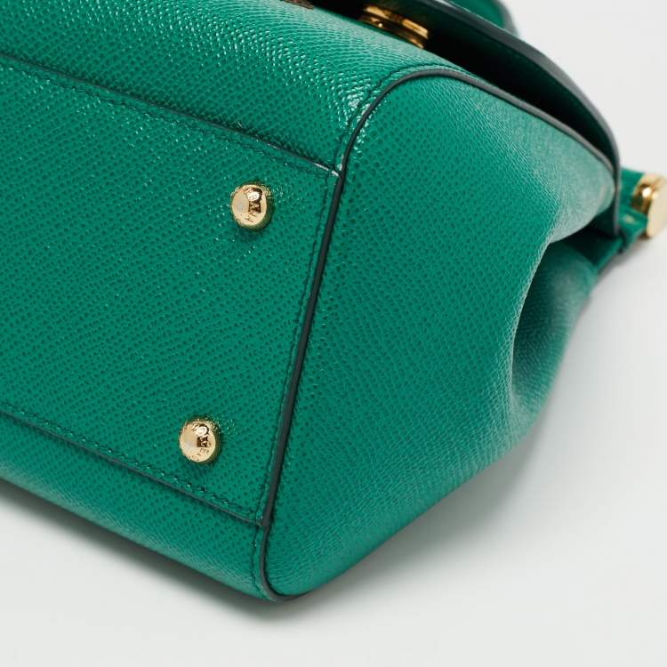 Pre Owned Dolce & Gabbana Green Leather Medium Miss Sicily Family Patchwork Top Handle Bag