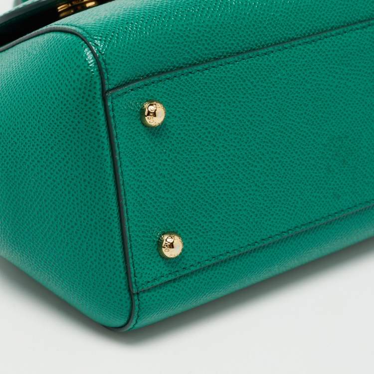 Pre Owned Dolce & Gabbana Green Leather Medium Miss Sicily Family Patchwork Top Handle Bag