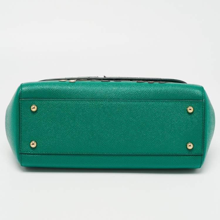 Pre Owned Dolce & Gabbana Green Leather Medium Miss Sicily Family Patchwork Top Handle Bag