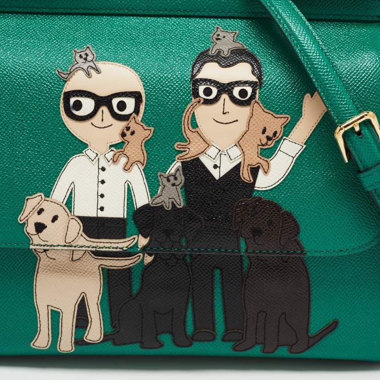Pre Owned Dolce & Gabbana Green Leather Medium Miss Sicily Family Patchwork Top Handle Bag