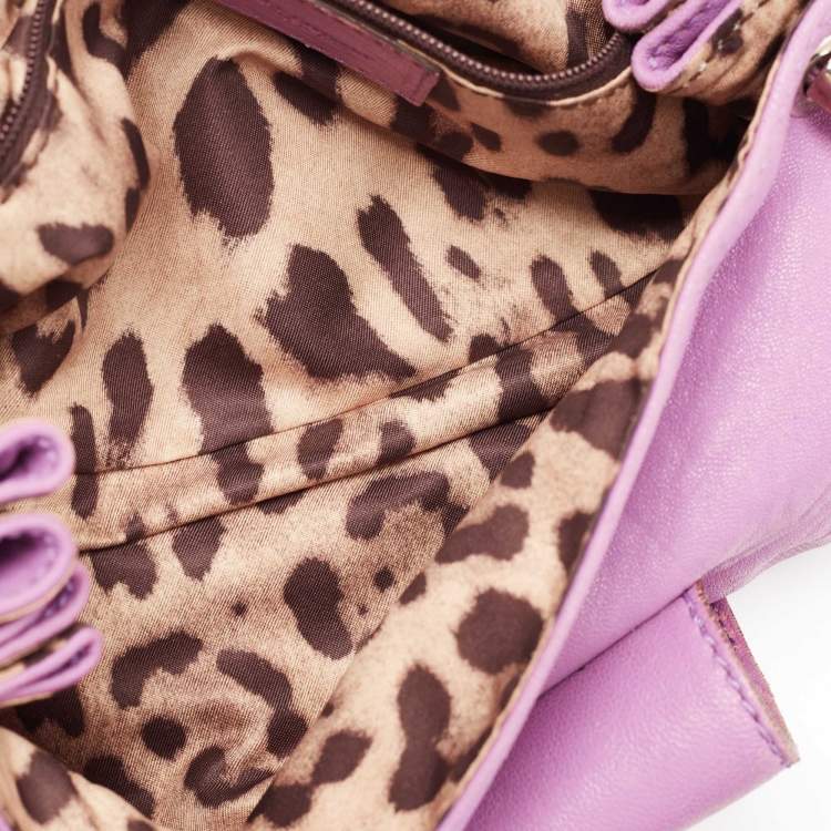 Pre Owned Dolce & Gabbana Purple Leather Grommet Flap Top Handle Bag