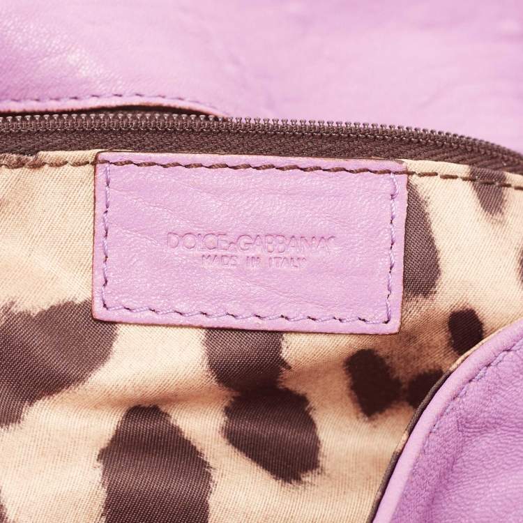 Pre Owned Dolce & Gabbana Purple Leather Grommet Flap Top Handle Bag