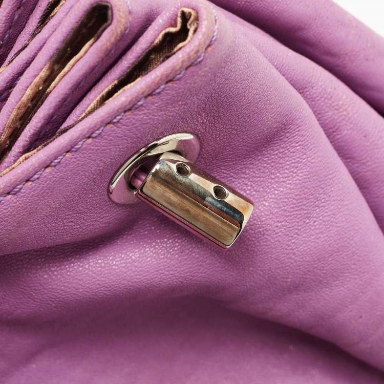 Pre Owned Dolce & Gabbana Purple Leather Grommet Flap Top Handle Bag