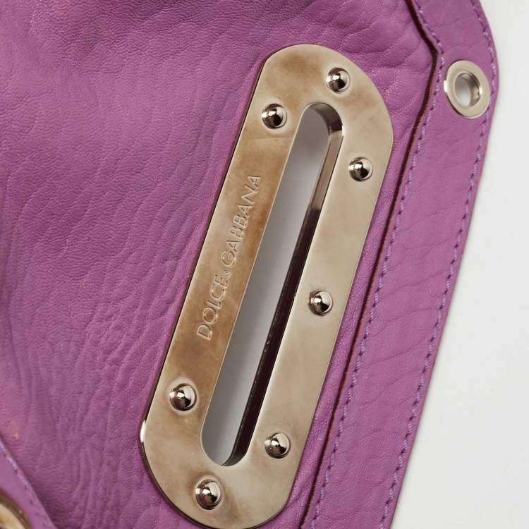 Pre Owned Dolce & Gabbana Purple Leather Grommet Flap Top Handle Bag