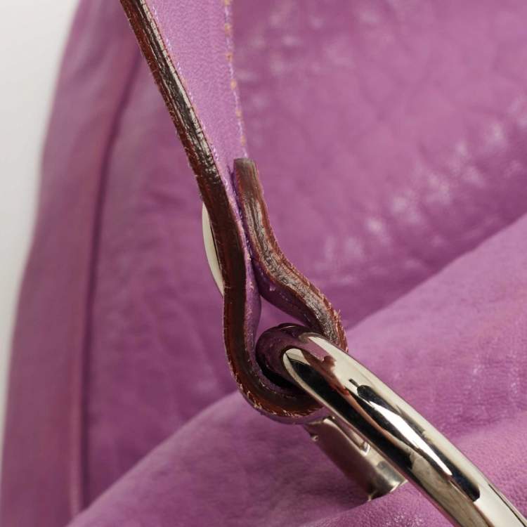 Pre Owned Dolce & Gabbana Purple Leather Grommet Flap Top Handle Bag