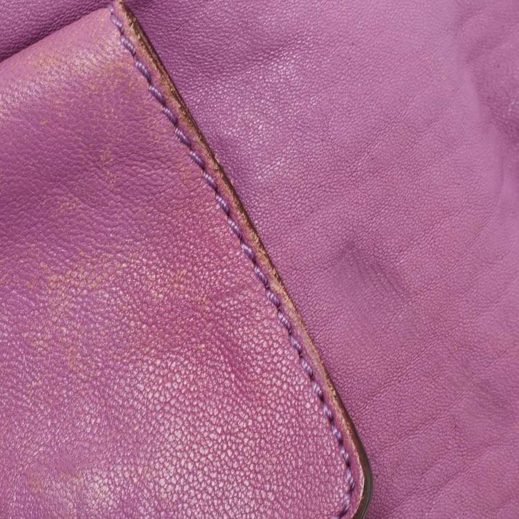 Pre Owned Dolce & Gabbana Purple Leather Grommet Flap Top Handle Bag
