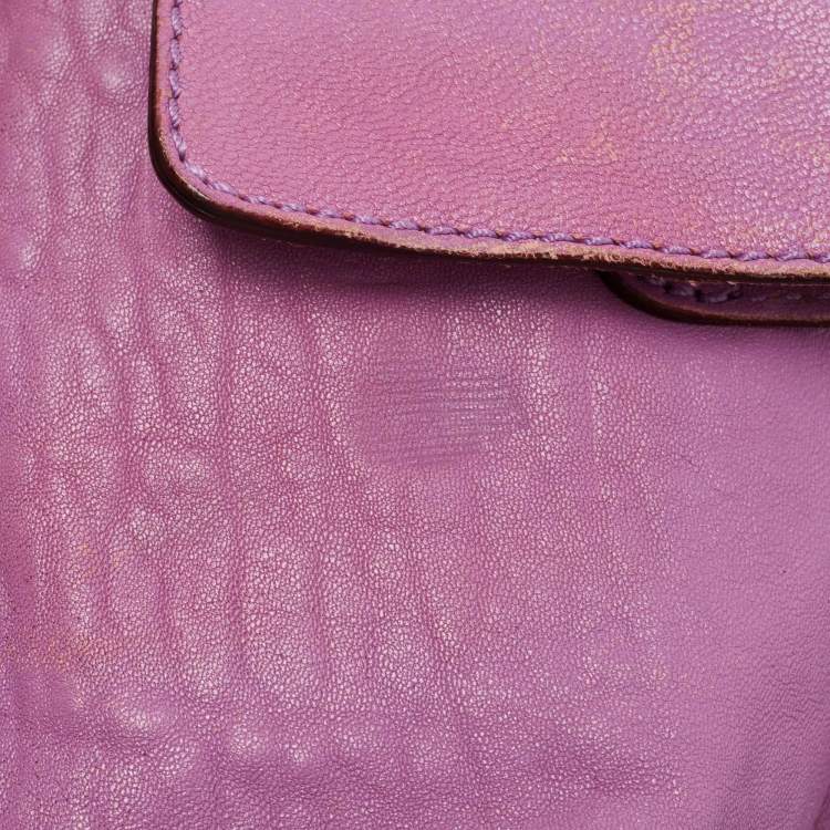 Pre Owned Dolce & Gabbana Purple Leather Grommet Flap Top Handle Bag