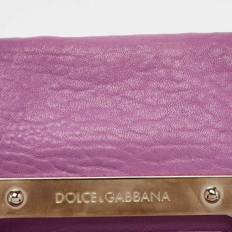 Pre Owned Dolce & Gabbana Purple Leather Grommet Flap Top Handle Bag