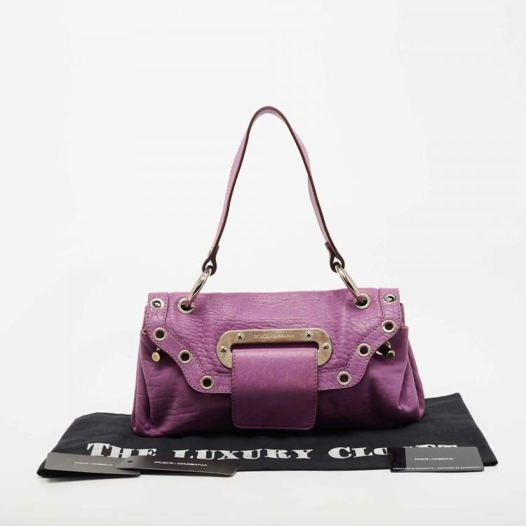 Pre Owned Dolce & Gabbana Purple Leather Grommet Flap Top Handle Bag