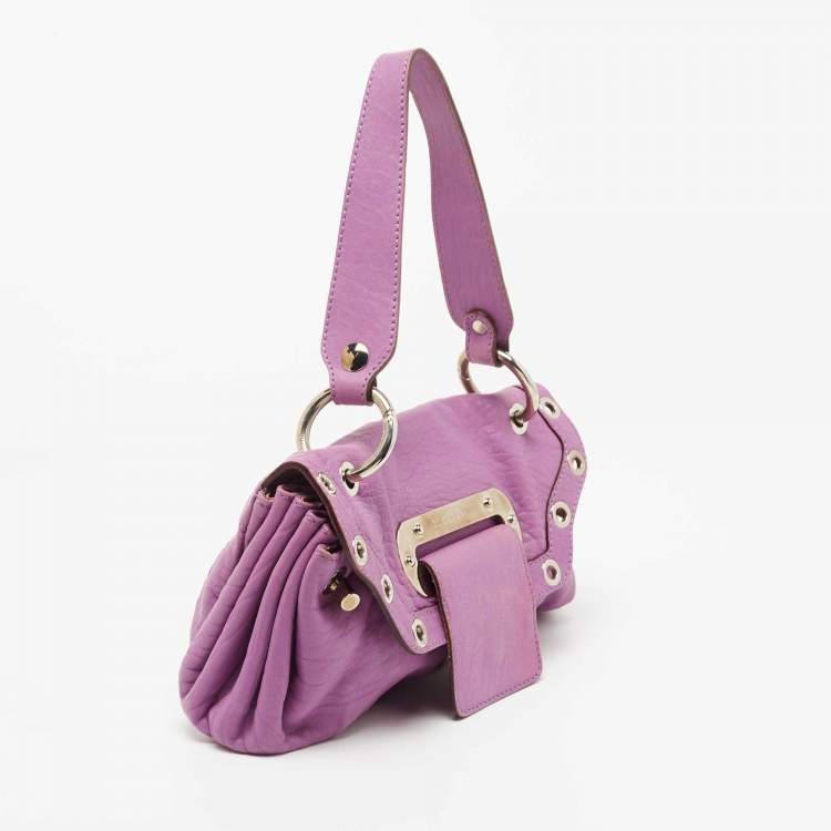 Pre Owned Dolce & Gabbana Purple Leather Grommet Flap Top Handle Bag