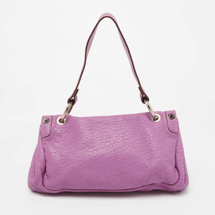Pre Owned Dolce & Gabbana Purple Leather Grommet Flap Top Handle Bag