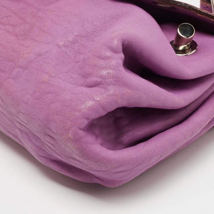 Pre Owned Dolce & Gabbana Purple Leather Grommet Flap Top Handle Bag