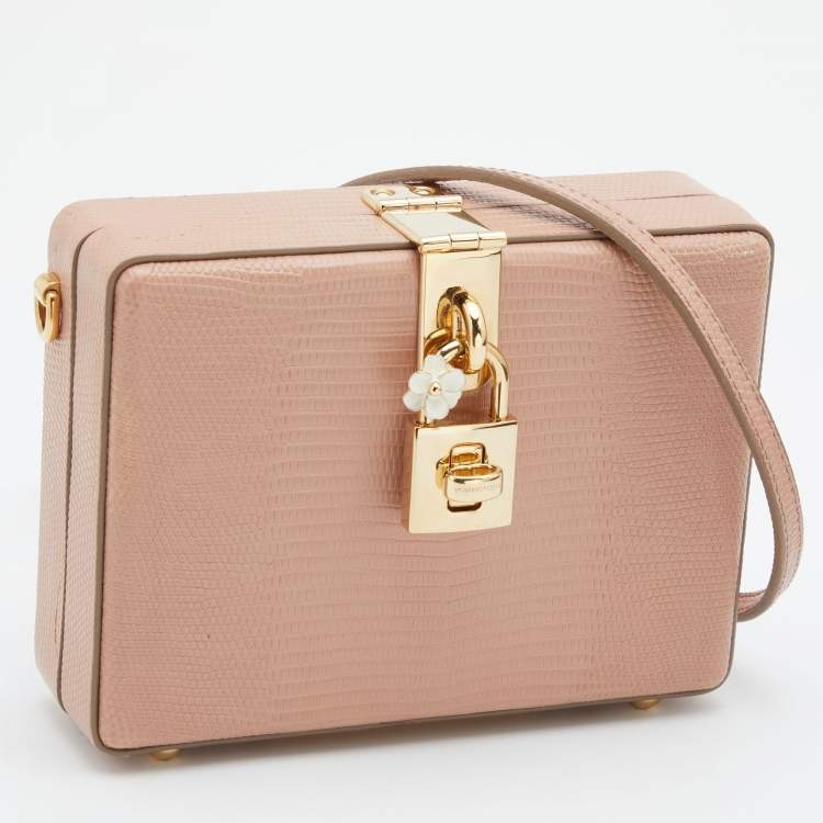 Pre Owned Dolce & Gabbana Beige Lizard Embossed Leather Dolce Box Clutch