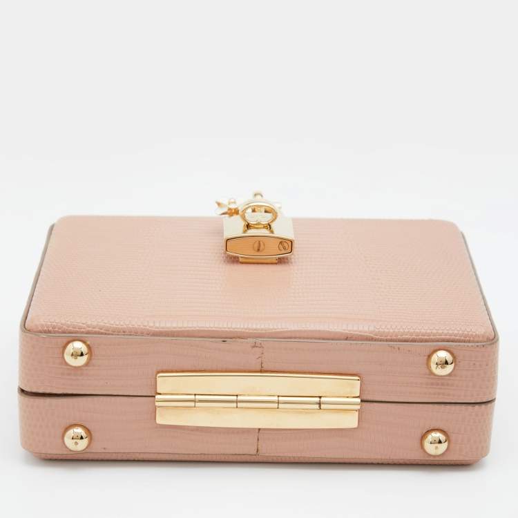 Pre Owned Dolce & Gabbana Beige Lizard Embossed Leather Dolce Box Clutch
