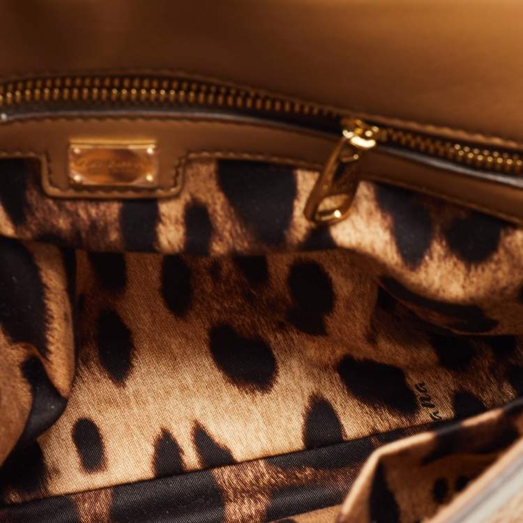 Pre Owned Dolce & Gabbana Brown Raffia and Leather Padlock Crystals Embellished Shoulder Bag