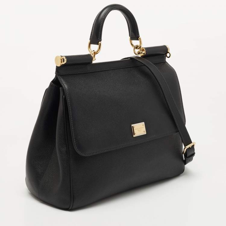 Pre Owned Dolce & Gabbana Black Leather Large Miss Sicily Top Handle Bag