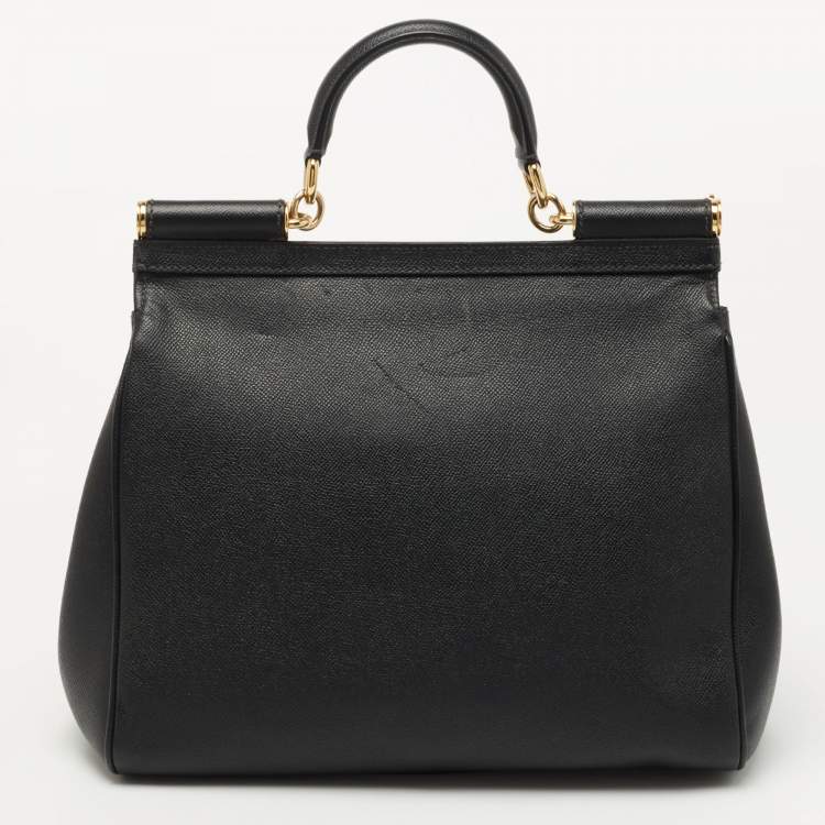 Pre Owned Dolce & Gabbana Black Leather Large Miss Sicily Top Handle Bag