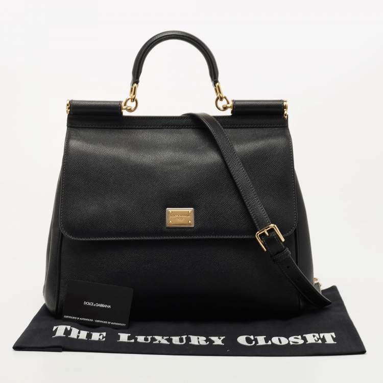 Pre Owned Dolce & Gabbana Black Leather Large Miss Sicily Top Handle Bag