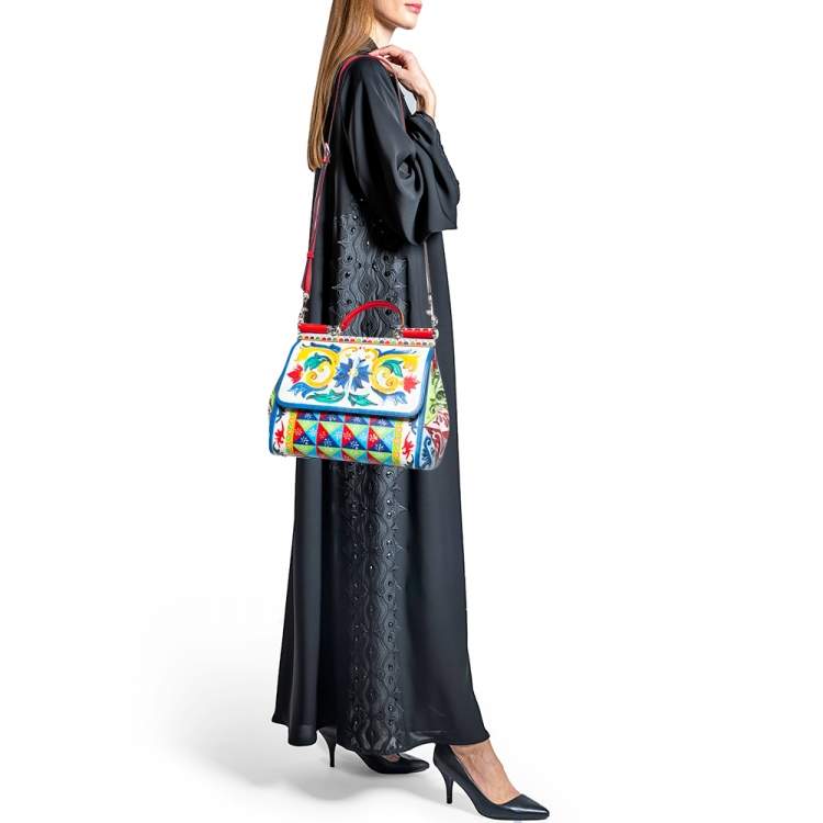 Pre Owned Dolce & Gabbana Multicolor Majolica Print Leather Miss Sicily Top Handle Bag