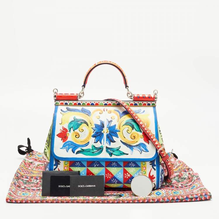 Pre Owned Dolce & Gabbana Multicolor Majolica Print Leather Miss Sicily Top Handle Bag