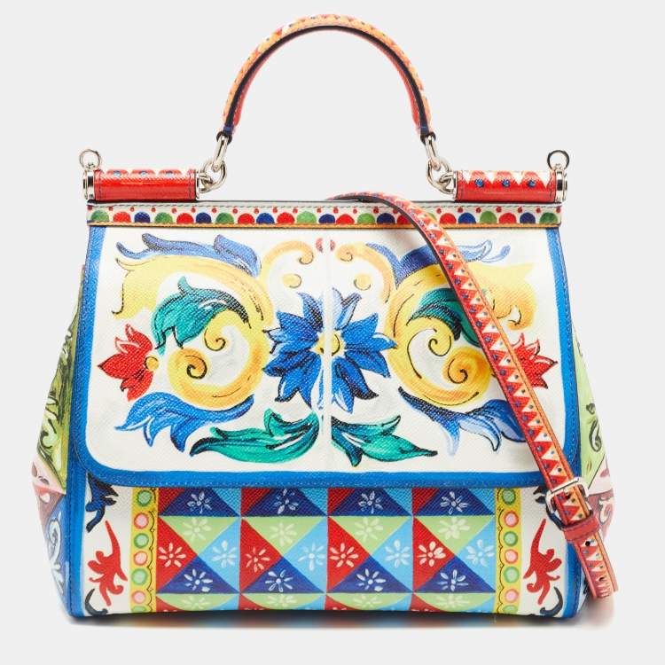 Pre Owned Dolce & Gabbana Multicolor Majolica Print Leather Miss Sicily Top Handle Bag
