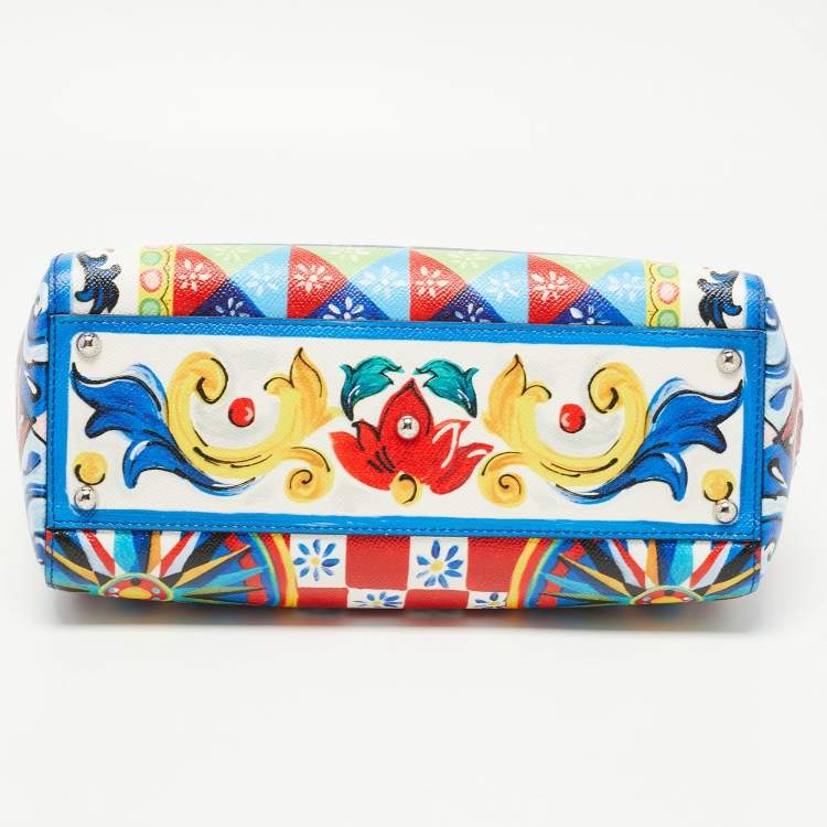 Pre Owned Dolce & Gabbana Multicolor Majolica Print Leather Miss Sicily Top Handle Bag