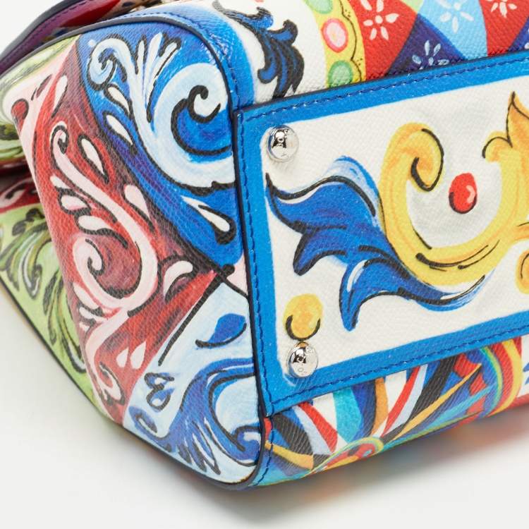 Pre Owned Dolce & Gabbana Multicolor Majolica Print Leather Miss Sicily Top Handle Bag