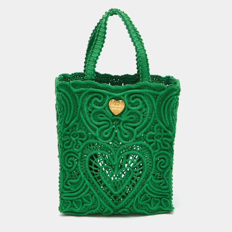 Pre Owned Dolce & Gabbana Green Crochet Beatrice Tote