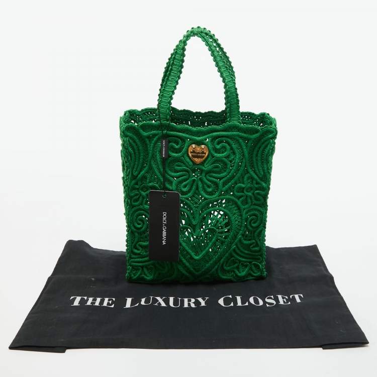 Pre Owned Dolce & Gabbana Green Crochet Beatrice Tote