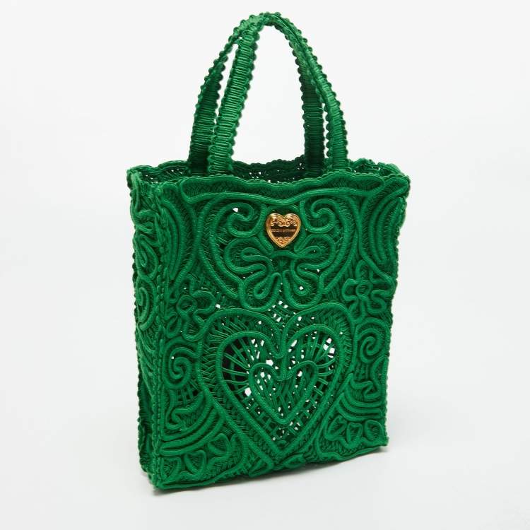 Pre Owned Dolce & Gabbana Green Crochet Beatrice Tote