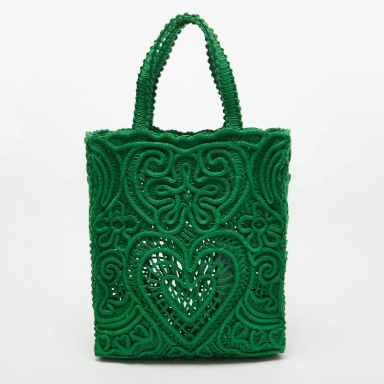Pre Owned Dolce & Gabbana Green Crochet Beatrice Tote