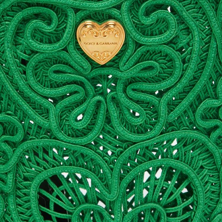 Pre Owned Dolce & Gabbana Green Crochet Beatrice Tote