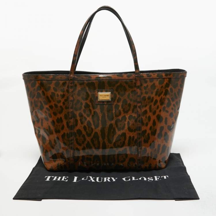 Pre Owned Dolce & Gabbana Brown/Black Leopard Print Patent Leather Miss Escape Tote
