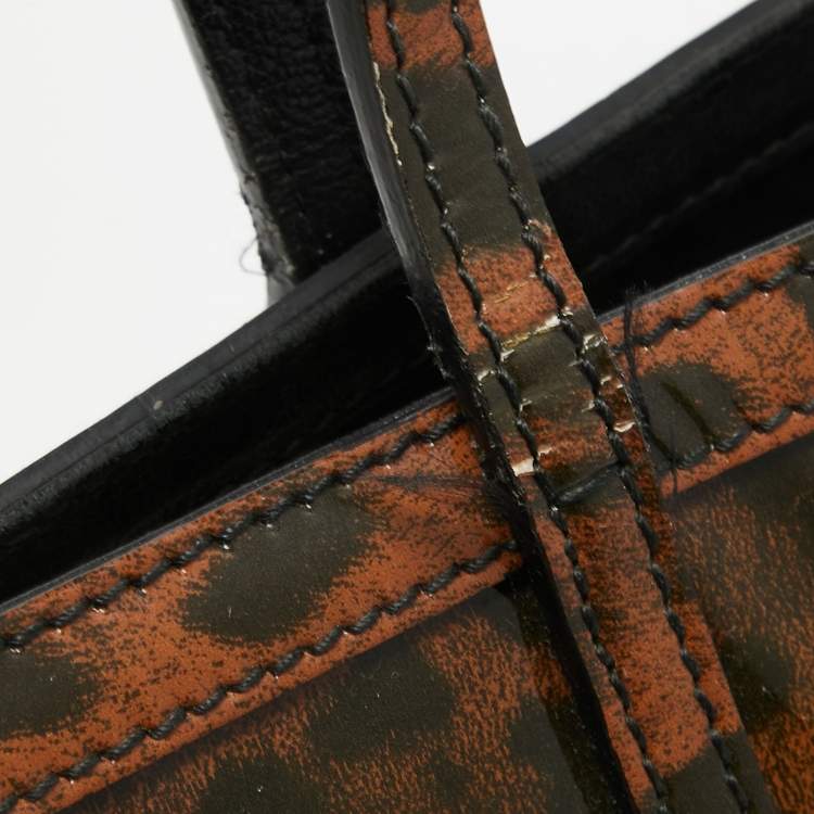 Pre Owned Dolce & Gabbana Brown/Black Leopard Print Patent Leather Miss Escape Tote