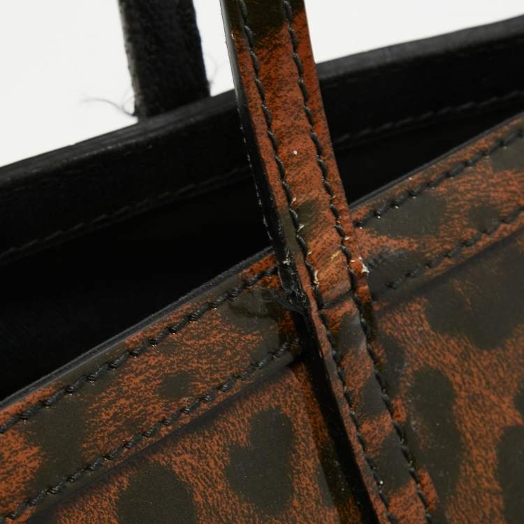Pre Owned Dolce & Gabbana Brown/Black Leopard Print Patent Leather Miss Escape Tote