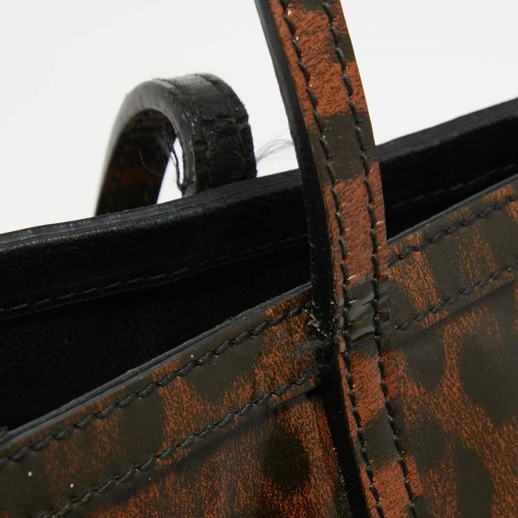 Pre Owned Dolce & Gabbana Brown/Black Leopard Print Patent Leather Miss Escape Tote