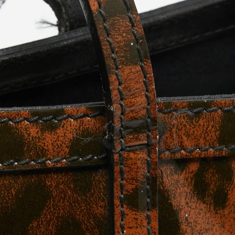 Pre Owned Dolce & Gabbana Brown/Black Leopard Print Patent Leather Miss Escape Tote
