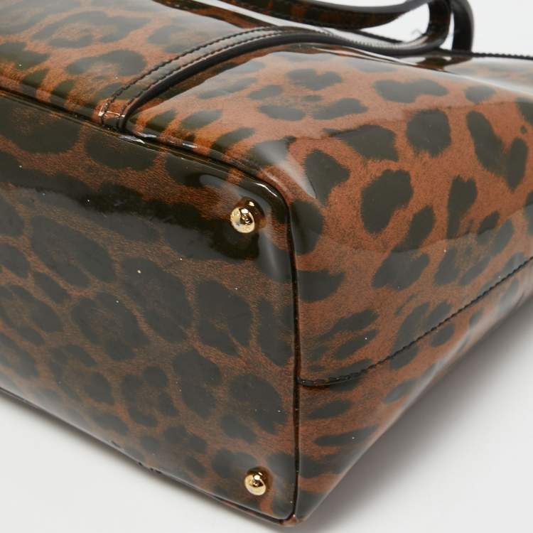 Pre Owned Dolce & Gabbana Brown/Black Leopard Print Patent Leather Miss Escape Tote