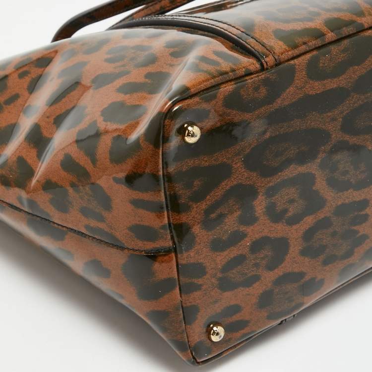 Pre Owned Dolce & Gabbana Brown/Black Leopard Print Patent Leather Miss Escape Tote