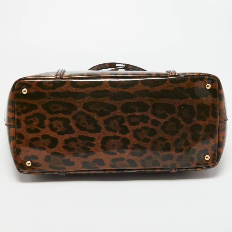 Pre Owned Dolce & Gabbana Brown/Black Leopard Print Patent Leather Miss Escape Tote