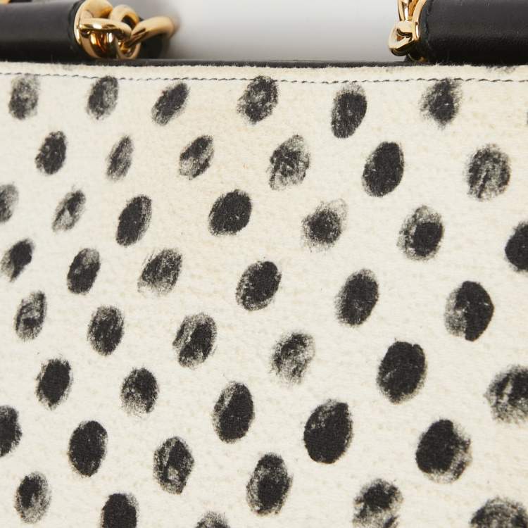 Pre Owned Dolce & Gabbana White/Black Polka Canvas and Leather Sicily Tote
