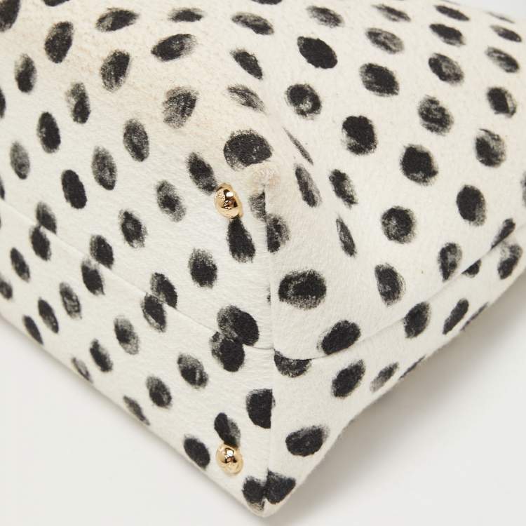 Pre Owned Dolce & Gabbana White/Black Polka Canvas and Leather Sicily Tote