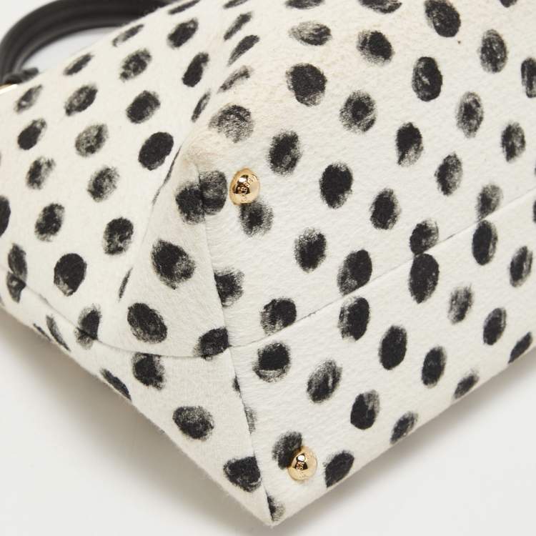 Pre Owned Dolce & Gabbana White/Black Polka Canvas and Leather Sicily Tote