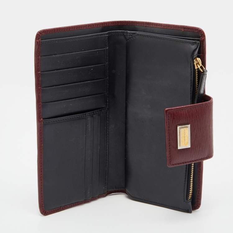 Pre Owned Dolce & Gabbana Burgundy Leather Flap Continental Wallet