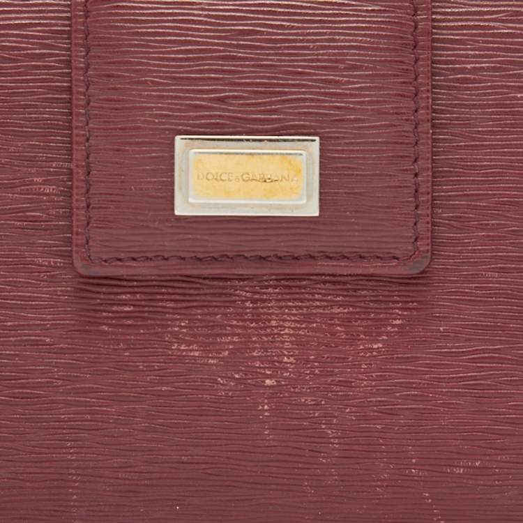 Pre Owned Dolce & Gabbana Burgundy Leather Flap Continental Wallet